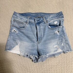 American Eagle Outfitters Women's Light Blue Distressed Denim Shorts